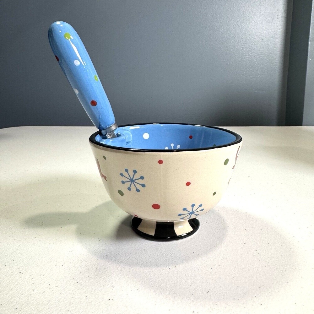 Temptations By Tara, Christmas Reindeer Appetizer Bowl with Knife Spreader Set - Picture 2 of 14